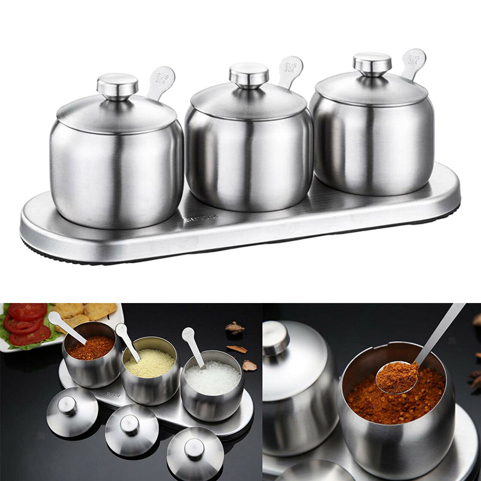 Stainless Steel Seasoning Containers Set Spice Jar Spice Rack Condiment