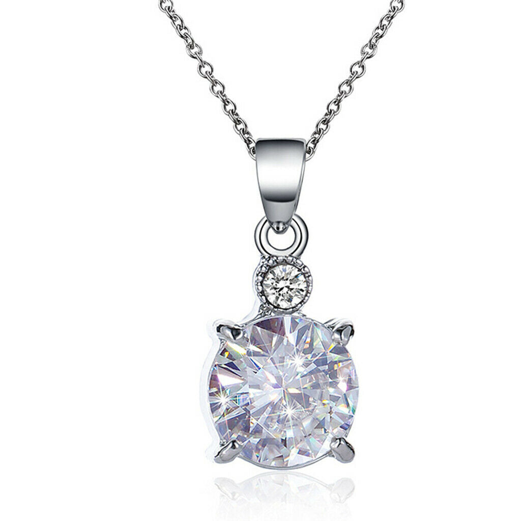 Round Zircon Crystal Bridal Pendant Necklace Earrings Jewelry Sets for Formal