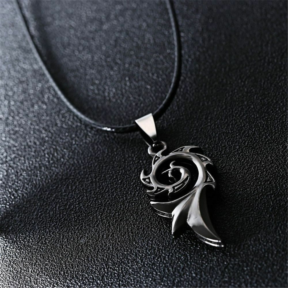Fashion Men's Titanium Steel Flame Pendant Necklace Leather Rope Jewelry Chain
