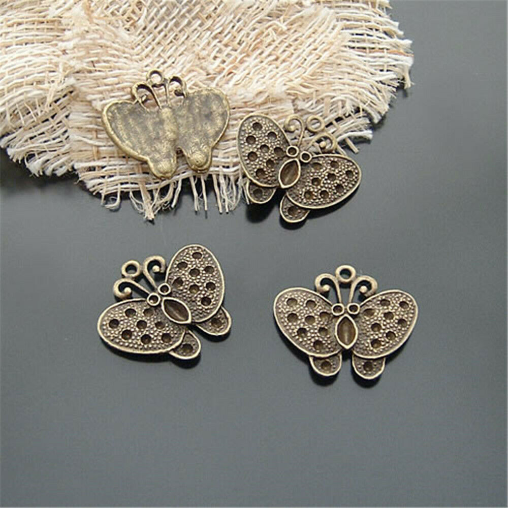 Lot of (x20) Antiqued Bronze Alloy Butterfly Craft Fit Rhinestones Pendant Charm