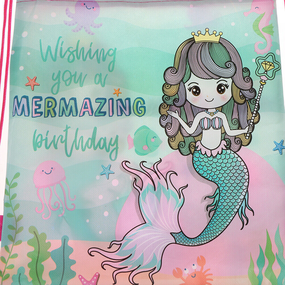 Mermaid Non-woven Bag Backpack Kids Travel School Decor Drawstring Gift BagsBDA