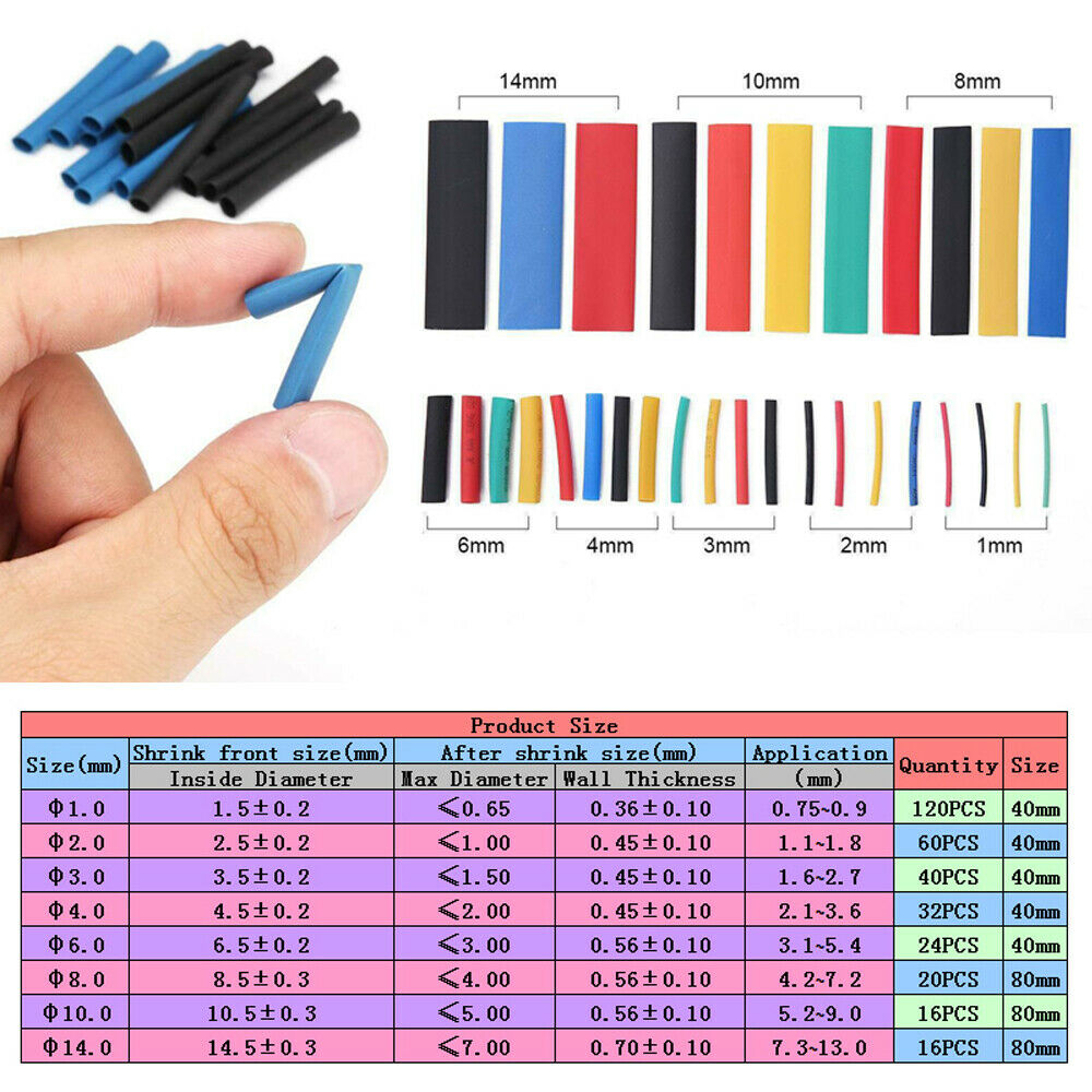 328 Pcs Assorted 2:1 Heat Shrink Tubing Tube Cable Sleeving Wrap Wire Kit 8-Size