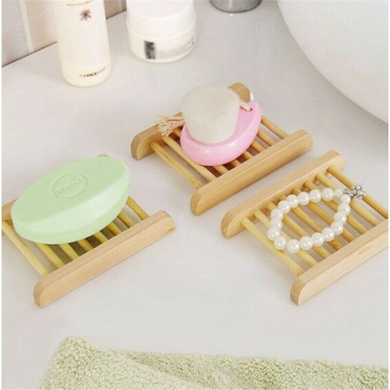 Natural Soap Rack Plate Box Wooden Bamboo Soap Dish Tray Holder Storage Holder
