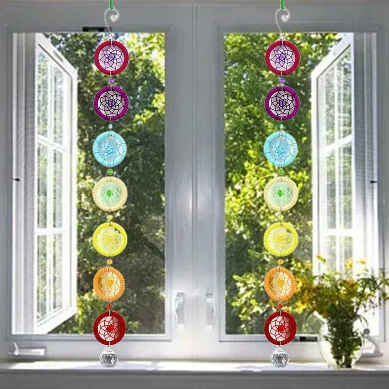 Chakra Dream Catcher with 40mm Crystal Chandelier Ball Prism Suncatcher Handmade