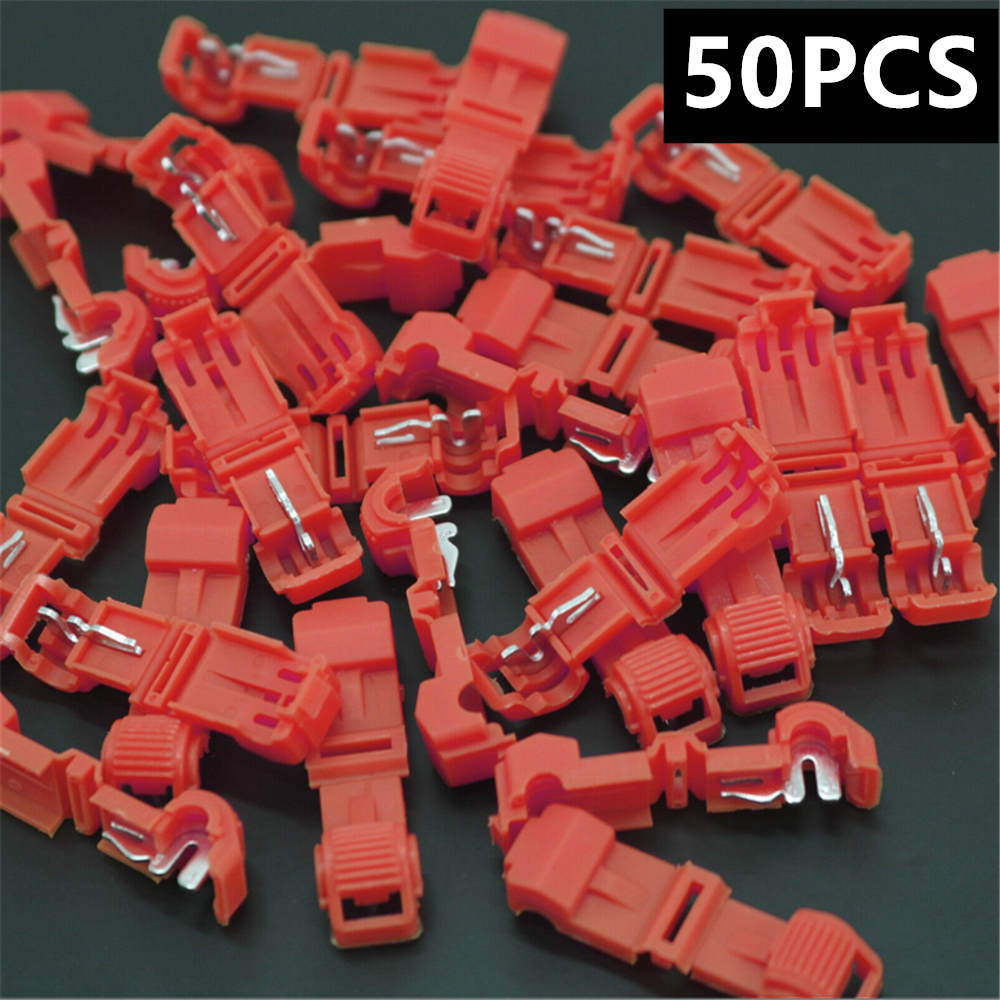 50PCS 18-22AWG Red T-Taps Insulated Wire Terminal Connectors