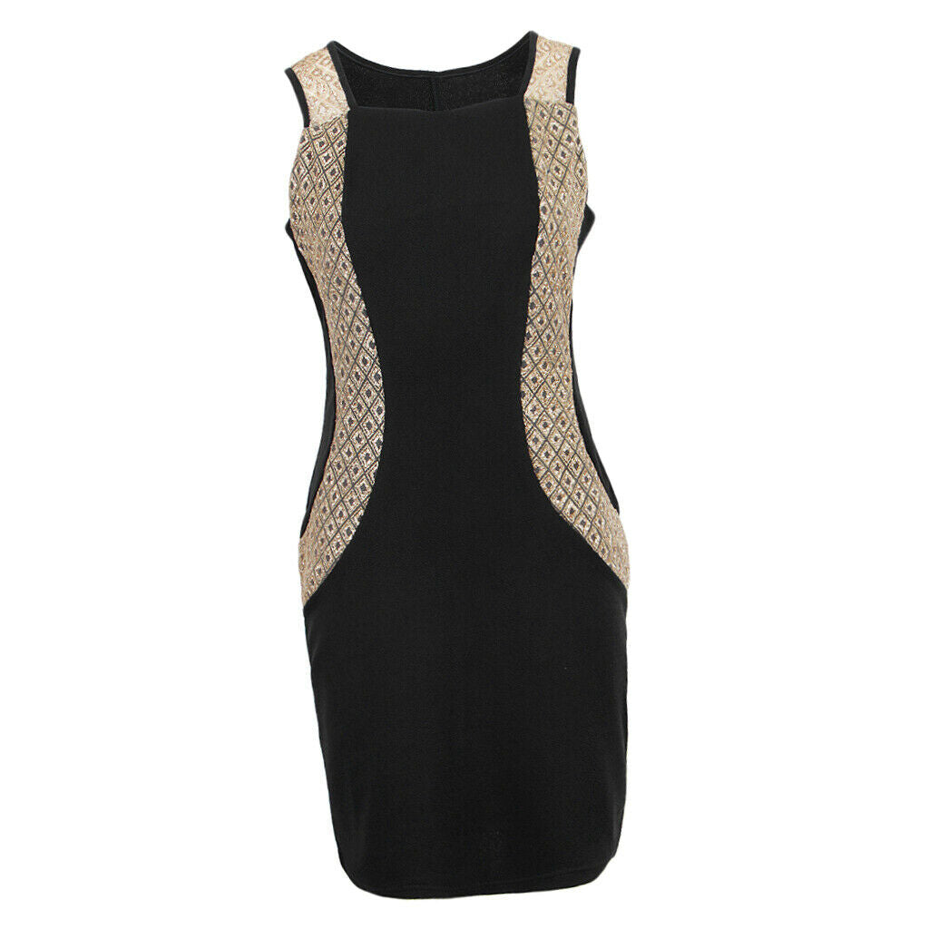Women Summer Dress Office Wear Sleeveless Knee Length Bodycon Dress L Black