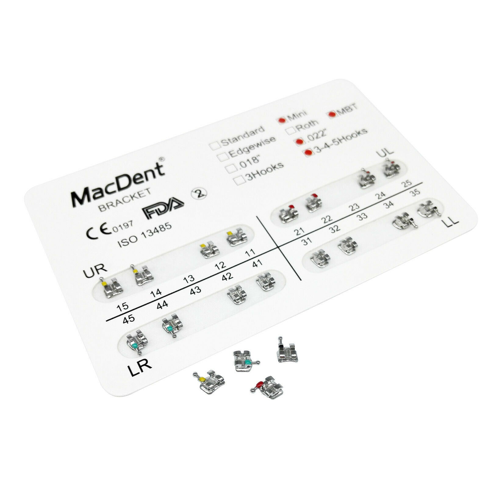 10X Dental Orthodontic Brackets Metal Mini MBT 022 Hook 345 +1 Pack Buccal Tube