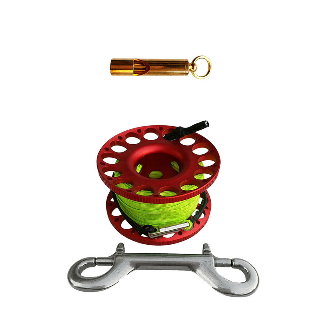 Scuba Diving Tech Spool Dive Wreck Reel 15m Line + Solid Brass Safety Whistle