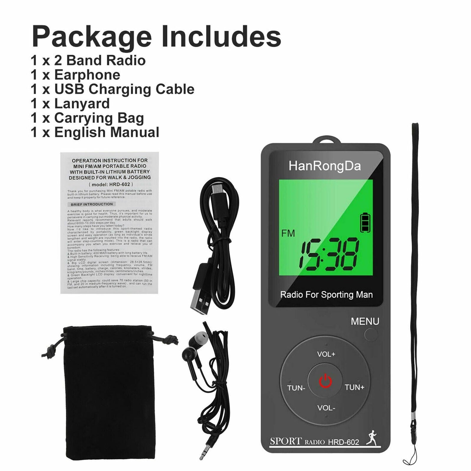 Mini Digital Portable Pocket LCD AM FM Radio Stereo USB Rechargeable w/Earphone