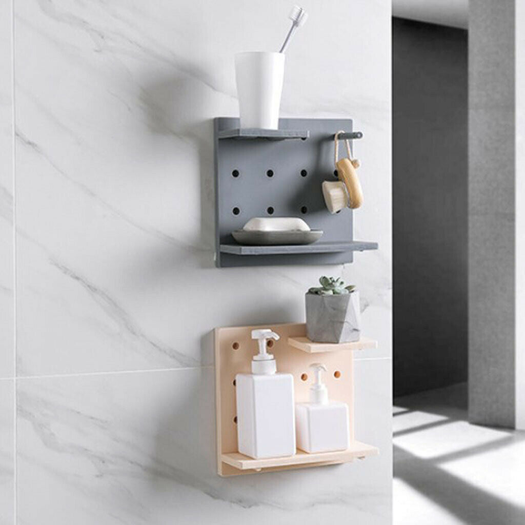 Multi-Functional DIY Plastic Self-adhesive Wall Mounted Storage Shelf Gray