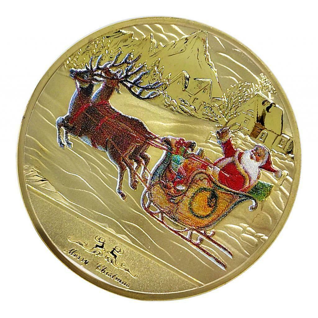 1x Christmas Santa Claus Coins 40mm Gift Collections Badge Golden