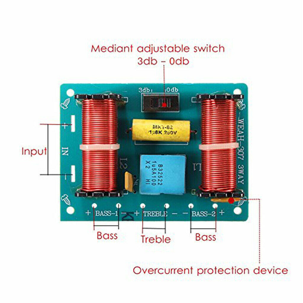2 Pieces 3 Way Speaker Crossover Audio Filter Frequency Divider for Car Home