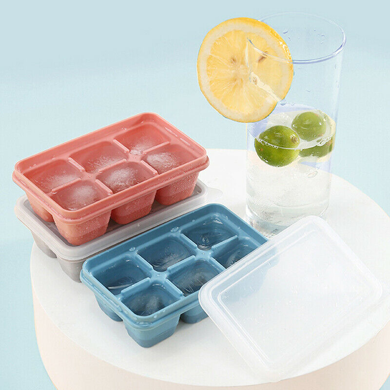 3pcs 6 Grids Food Grade Silicone Ice Tray Home with Lid DIY Ice Cube Mold.l8