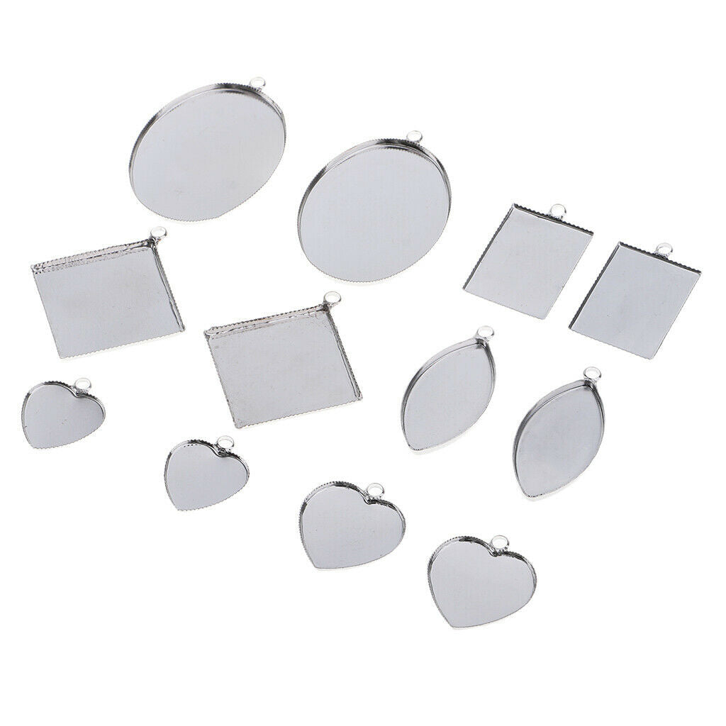 12 Pieces Round Charms Pendants Blanks Frames For Cabochons Necklace Crafting -