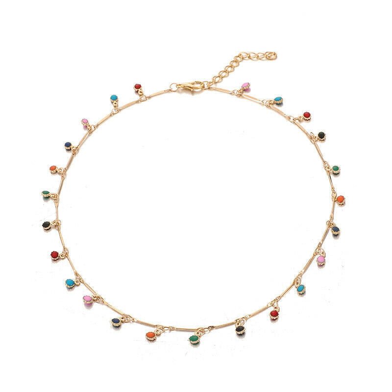 Boho Women Choker Tassels Multicolour Beads Pendant Necklace Chain Jewelr.l8