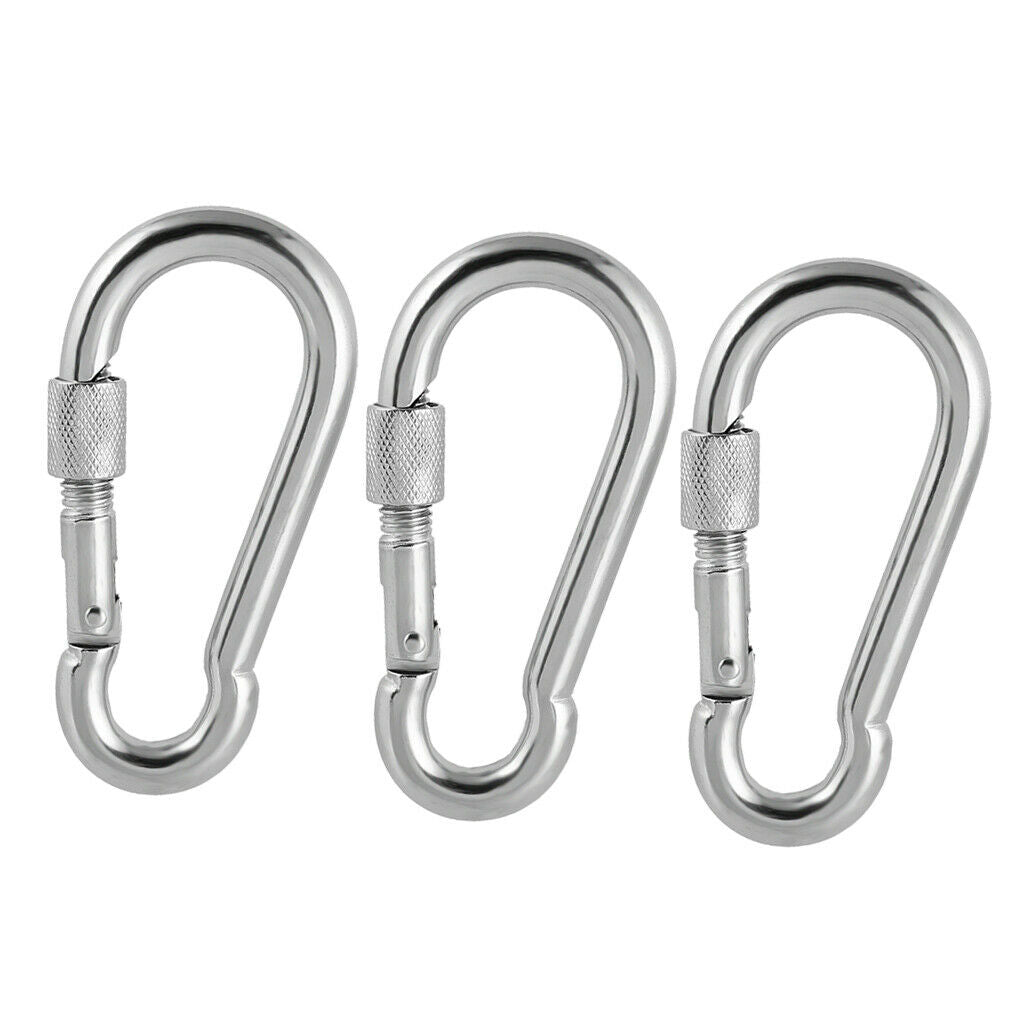 3x Stainless Steel Safety Climbing Snap Hook Carabiner Locking Clip Outdoor