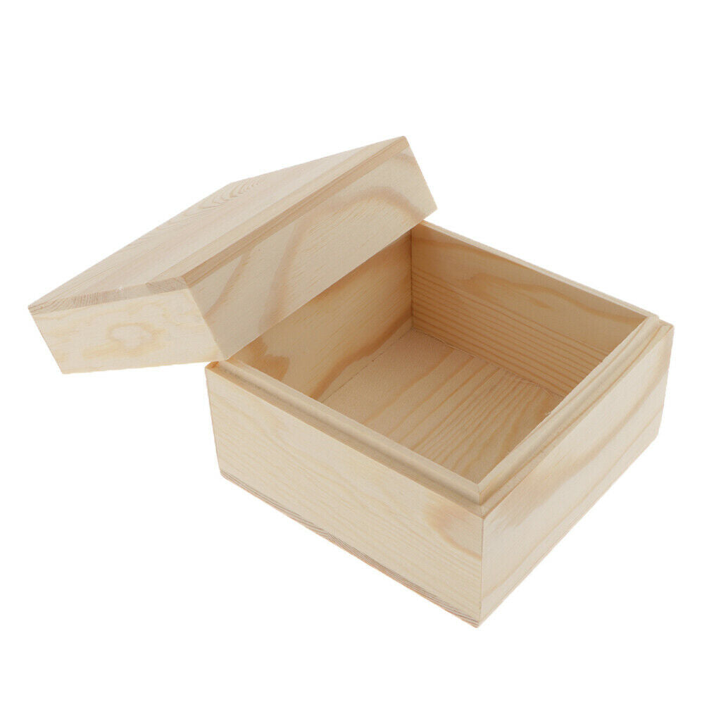 Natural Wooden Jewelry Box Square Keepsake Chest Box Storage Treasure Case