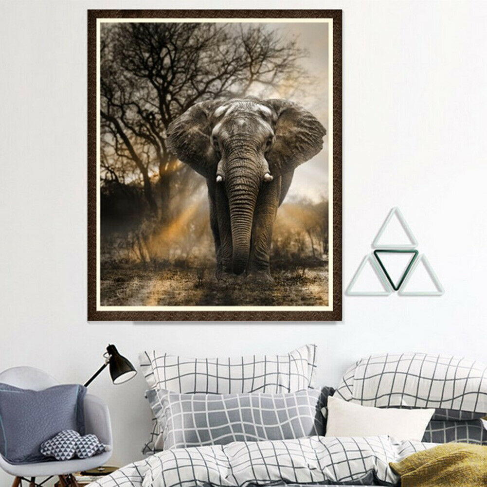 DIY 5D Elephant Full Drill Round Diamond Painting Embroidery Home Decor @