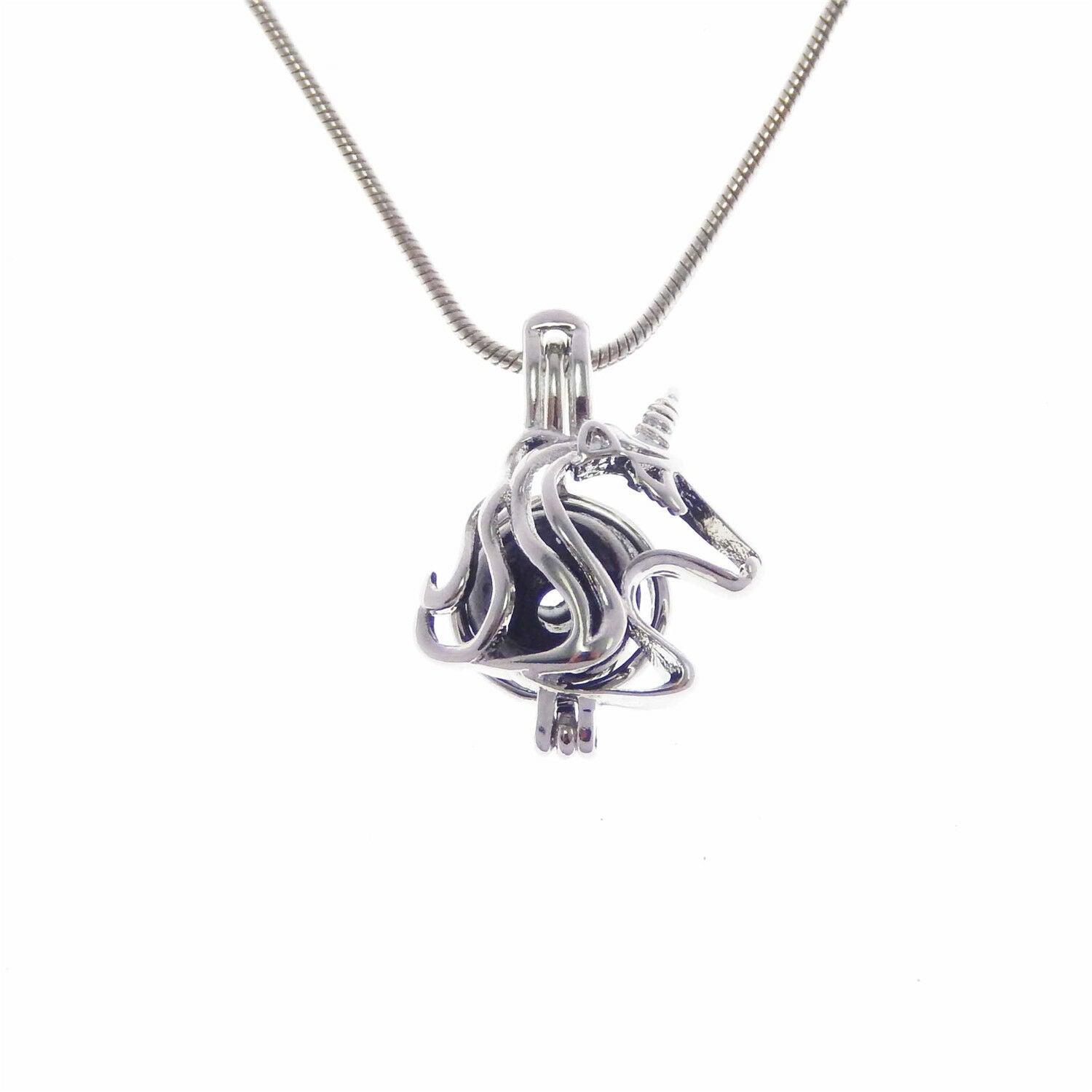Fashion Womens Mini Unicorn Locket Pearls&Beads Cage Pendant Necklace 50CM
