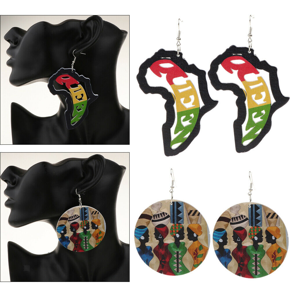 2 Pairs Personality Handmade Natural African Wooden Earrings Women Jewelry