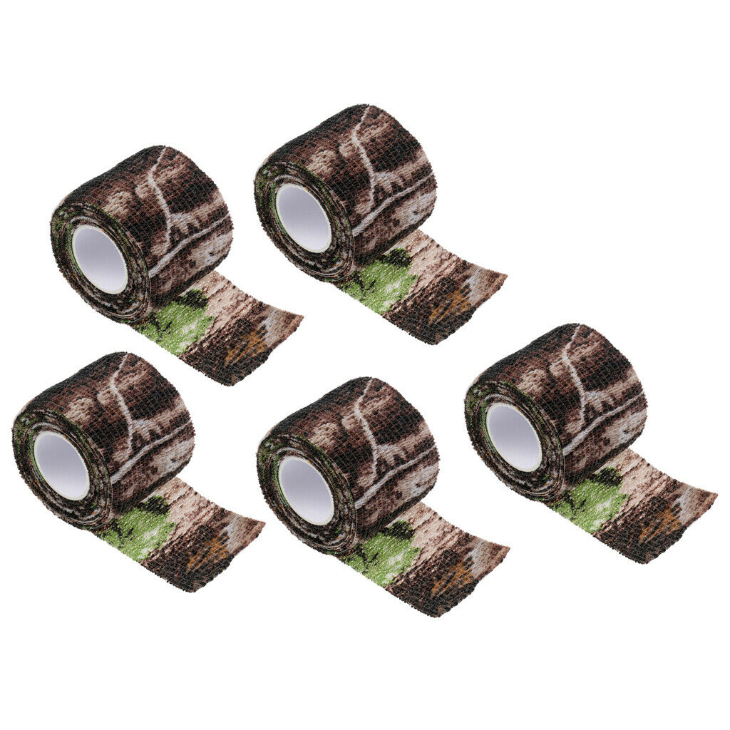 5 Pieces Outdoor Equipment Camouflage Tape Elastic Camo Tape 5cm 2.2m