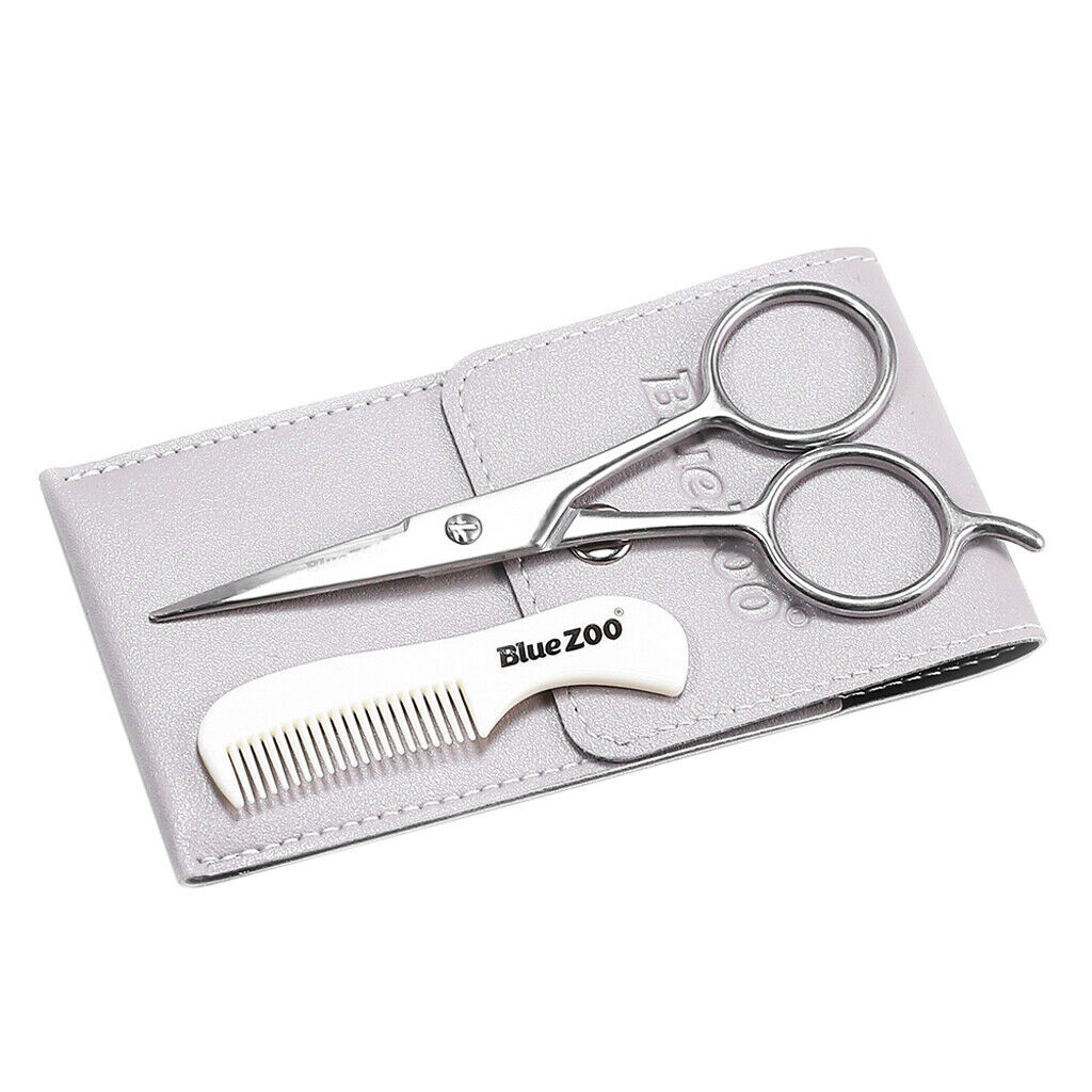 2 Set Barber Beard Shears Scissors Kit Facial Hair Trimming w/Comb & PU Bag Set