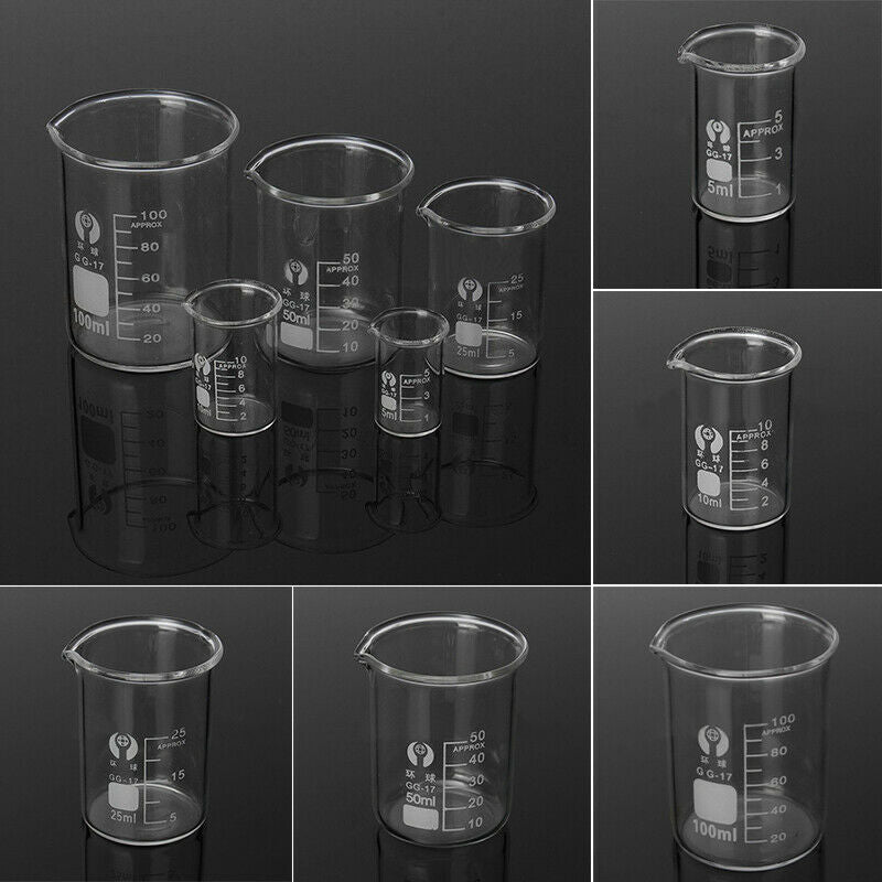 5Pcs/set Glass Beaker Laboratory Chemistry Lab Measuring Glassware Volumetric