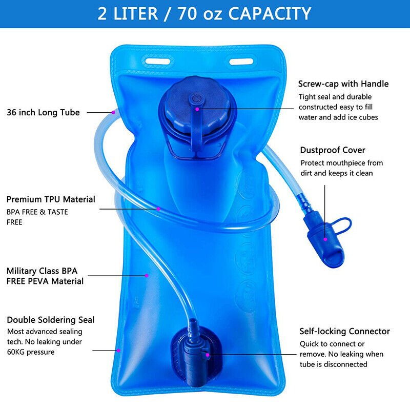 2L Hydration Bladder Bag Hiking CampingBackpack Water Drinking Pouch Sport HN US