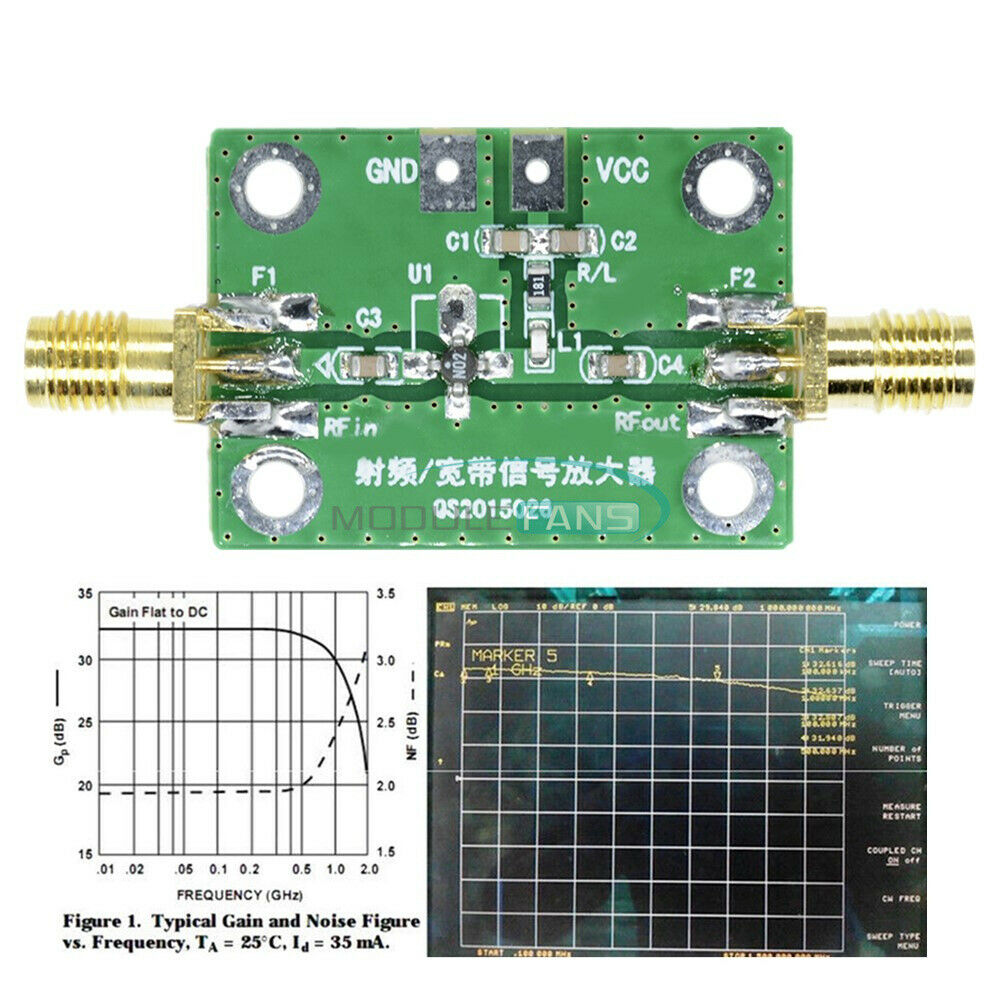 2PCS RF Wideband Amplifier 30dB 0.1-2000MHz low-noise LNA Broadband Receiver