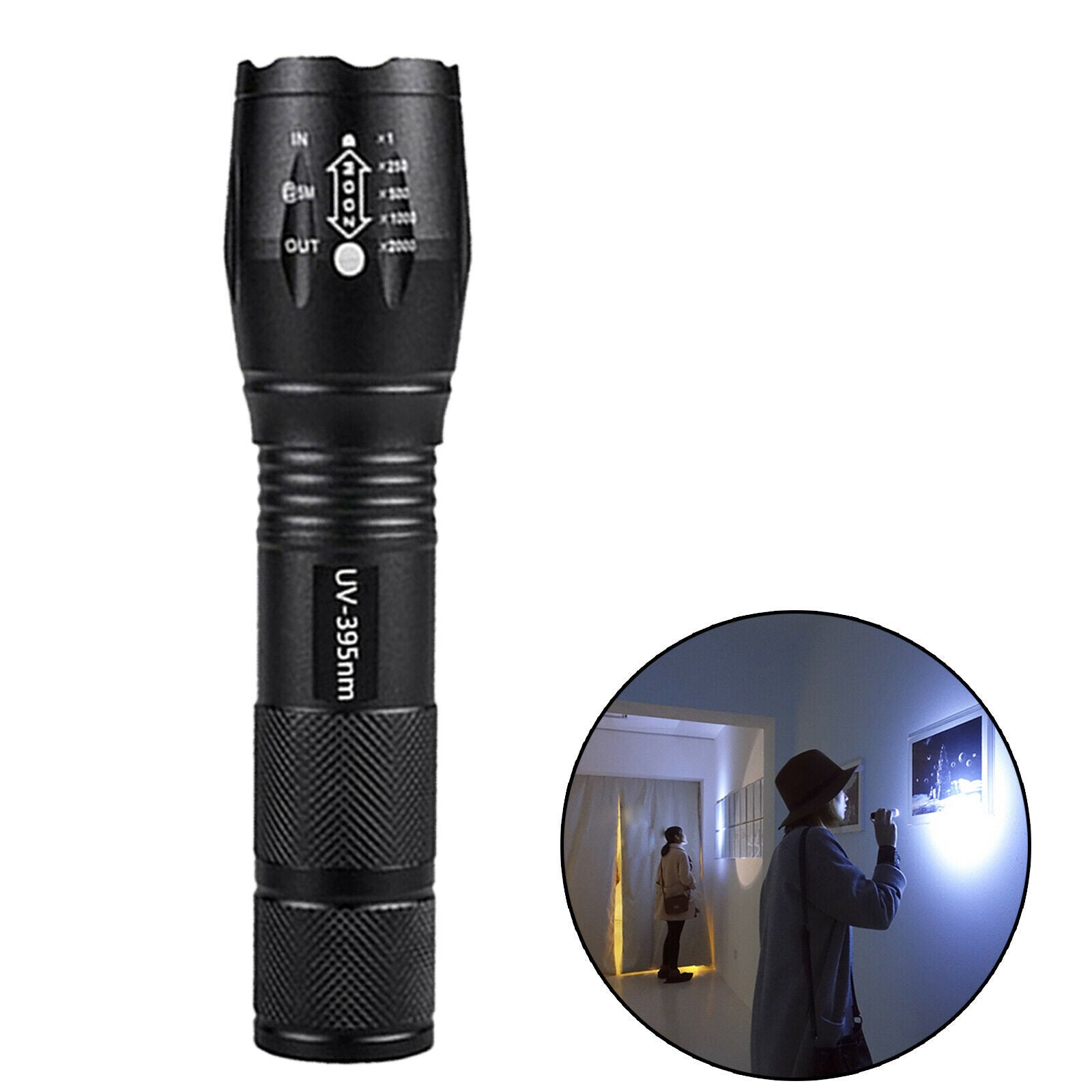 Aluminum Alloy UV Flashlight Purple Violet Light Flashlight Torch Zoomable