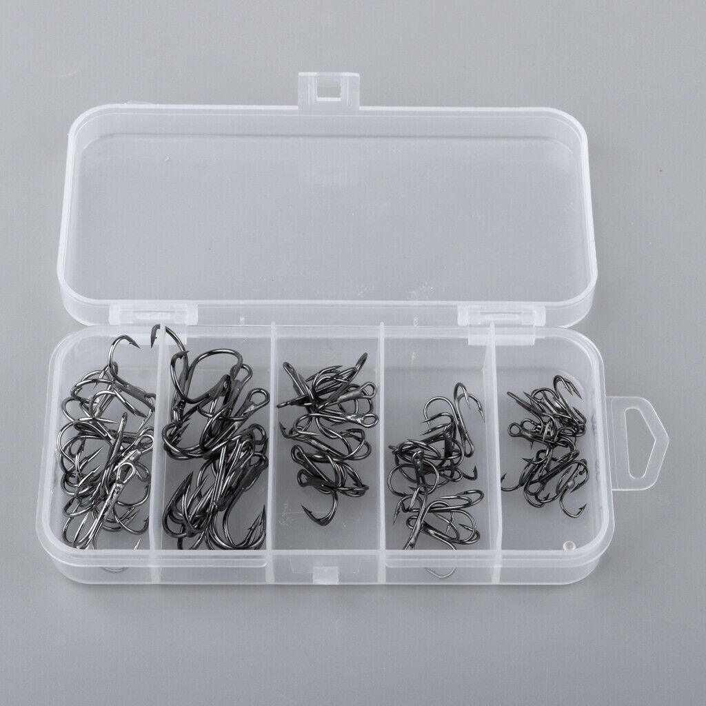 1 Set Fishing Treble Hooks Durable Barb Lure Bait Sea Fish Hook Kit Black S