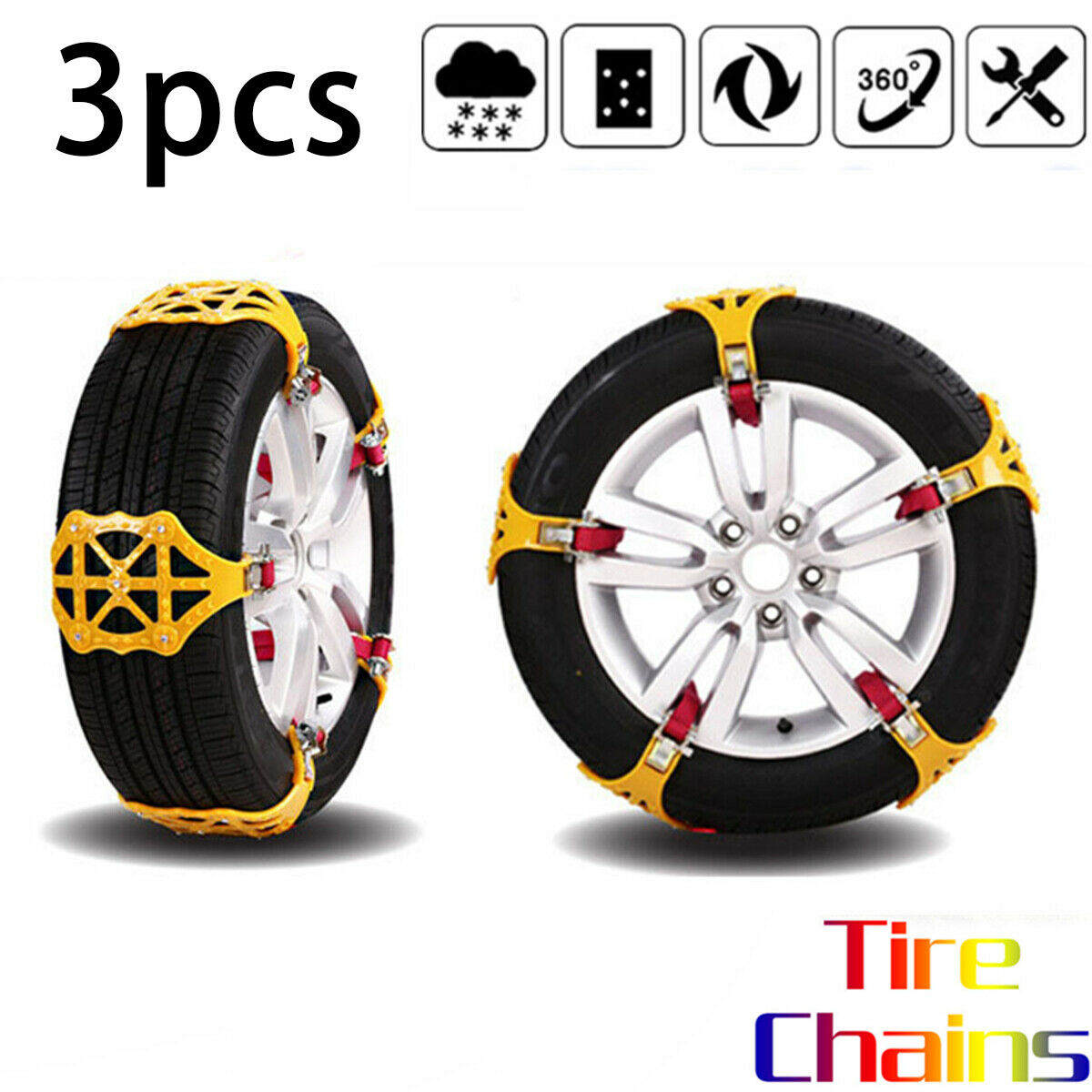 3 PCS Snow Tire Chain for Car Truck SUV Anti-Skid Emergency Winter Driving