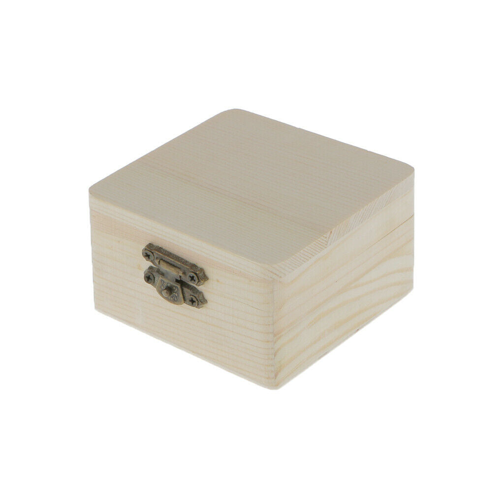 2PCS Unfinished Unpainted Wooden Jewelry Box DIY Storage Chest Treasure Case