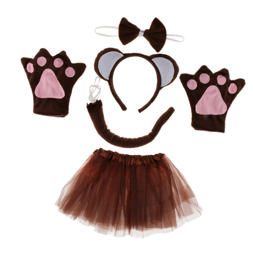 5pcs/Set Monkey Headband Bow Tie Tail Paws Tutu Skirt Fancy Dress Up Set