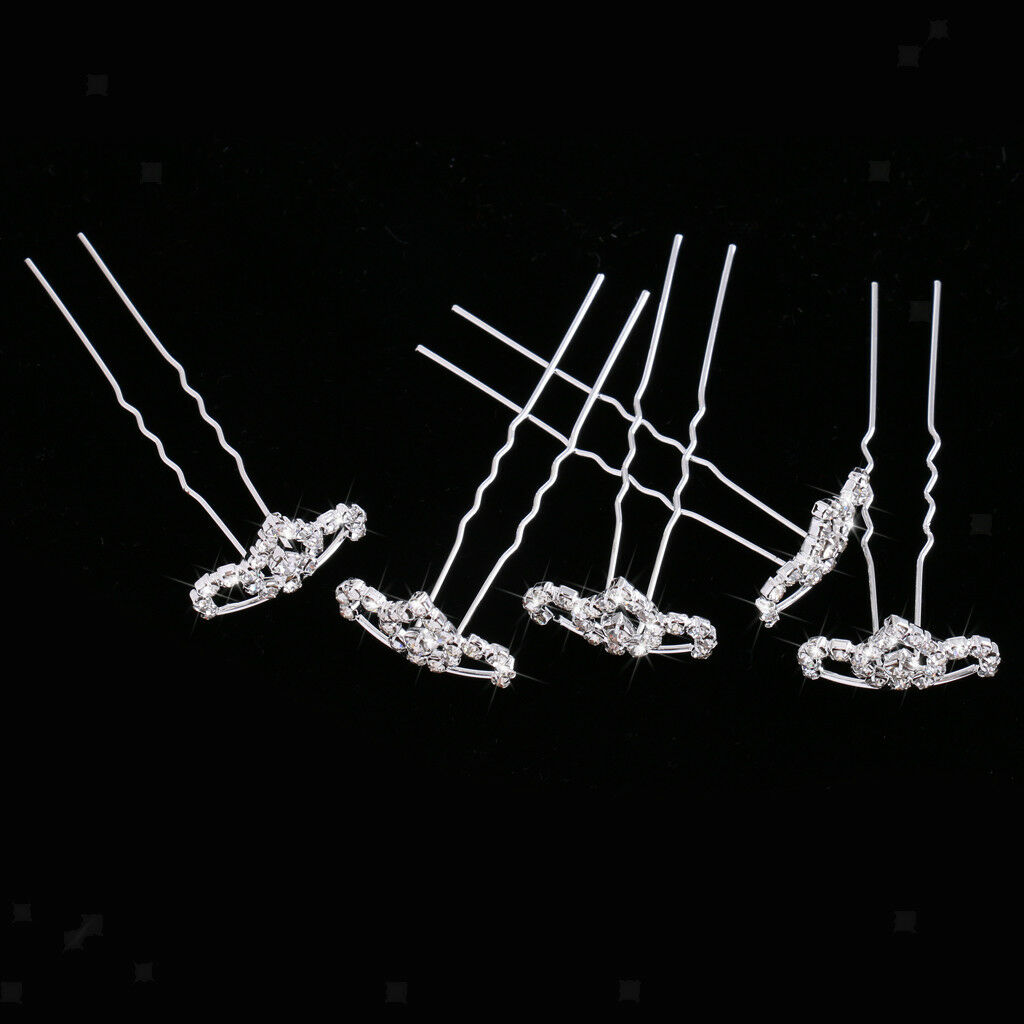 5pcs Wedding Party Delicate Mini Tiara Crystal Crown U-Shaped Hairpins