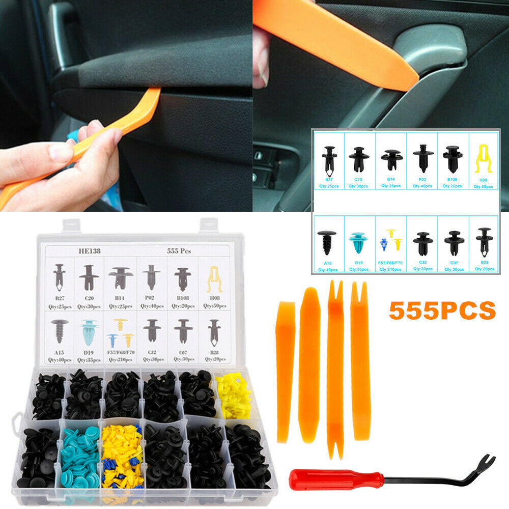 555Pcs Car Bumper Fender Push Pin Rivet Trim Door Panel Clips w/Removal Tool Set