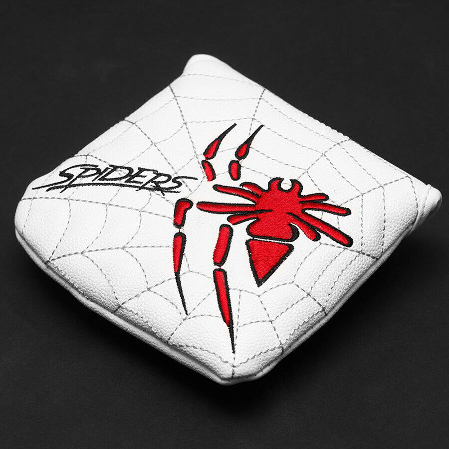 White Square Mallet Putter Head Cover Magnetic Spider Embroidery For Golf Club