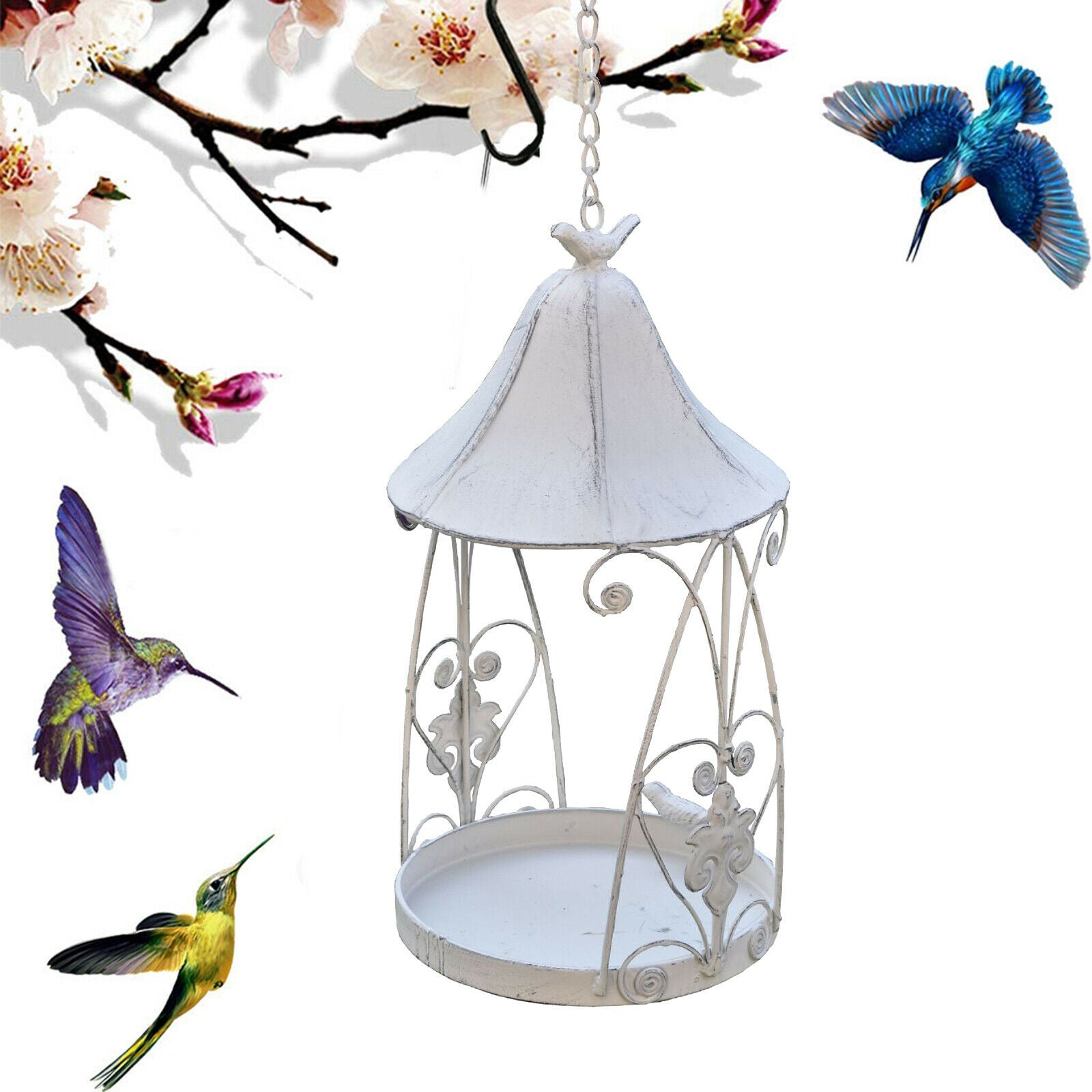 Iron Hummingbird Bird Feeder Tray Dish Hanging Yard Garden Backyard Decor