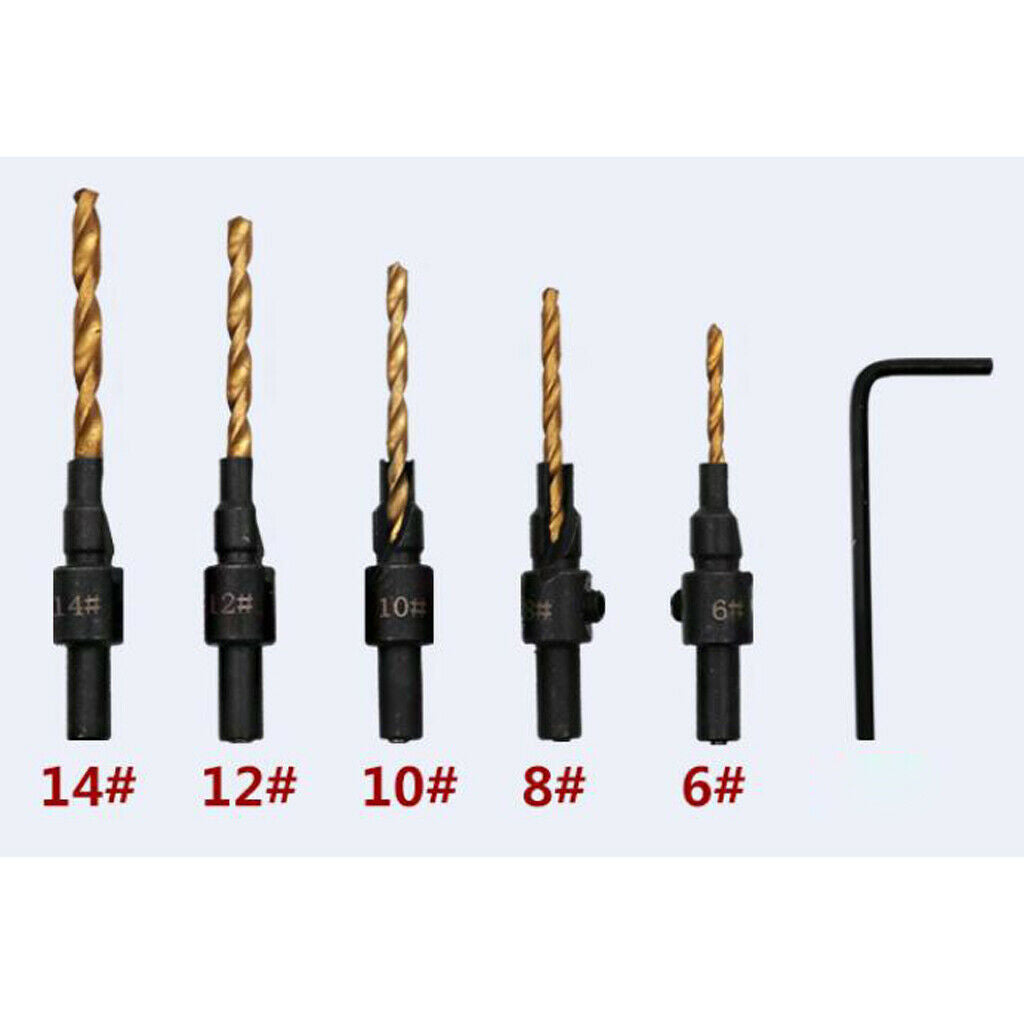 5Pcs HSS Countersink Drill Bit Set 6 8 10 12 14mm Carpentry Tool
