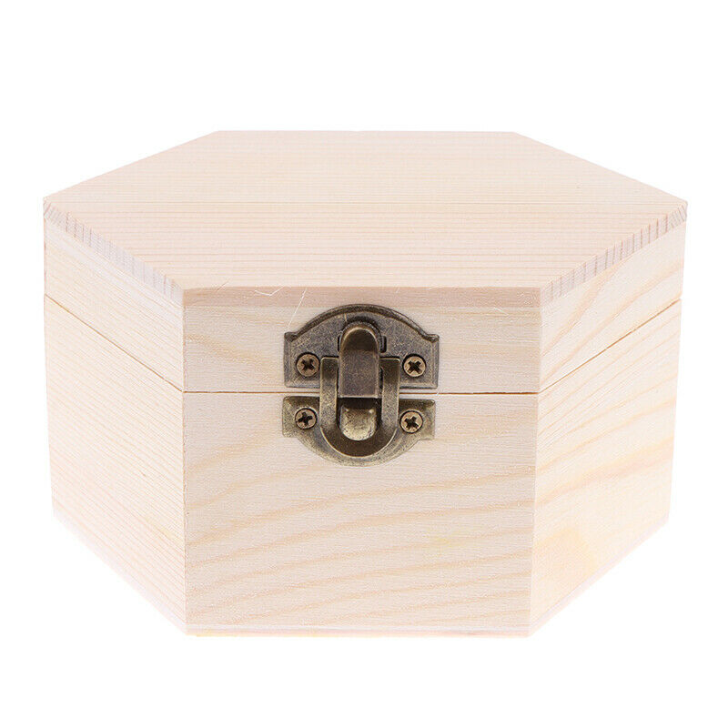 Wooden Retro Jewelry Box Desktop Natural Wood Clamshell Storage Hand Deco.l8