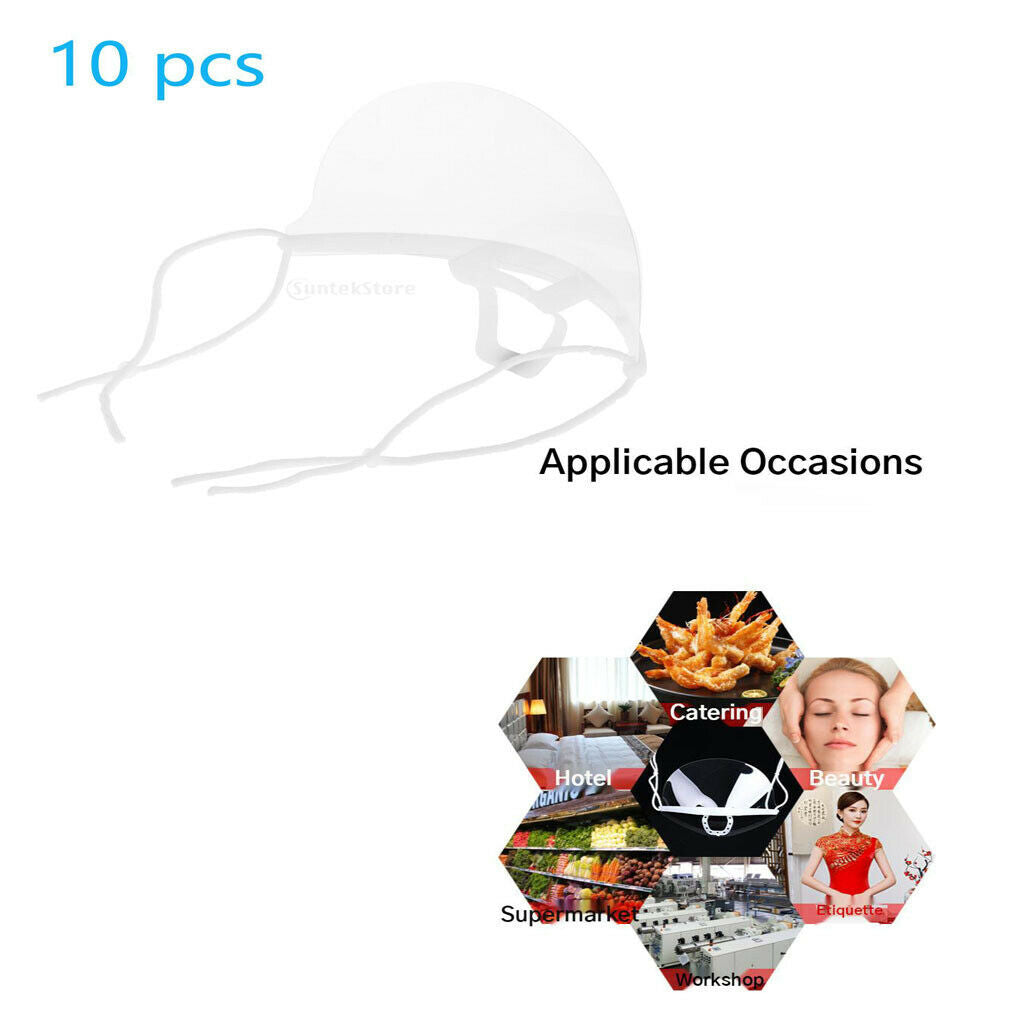 10Pcs Transparent Plastic Face Shield Anti-Splash Anti-fog Food Mouth Nose Cover