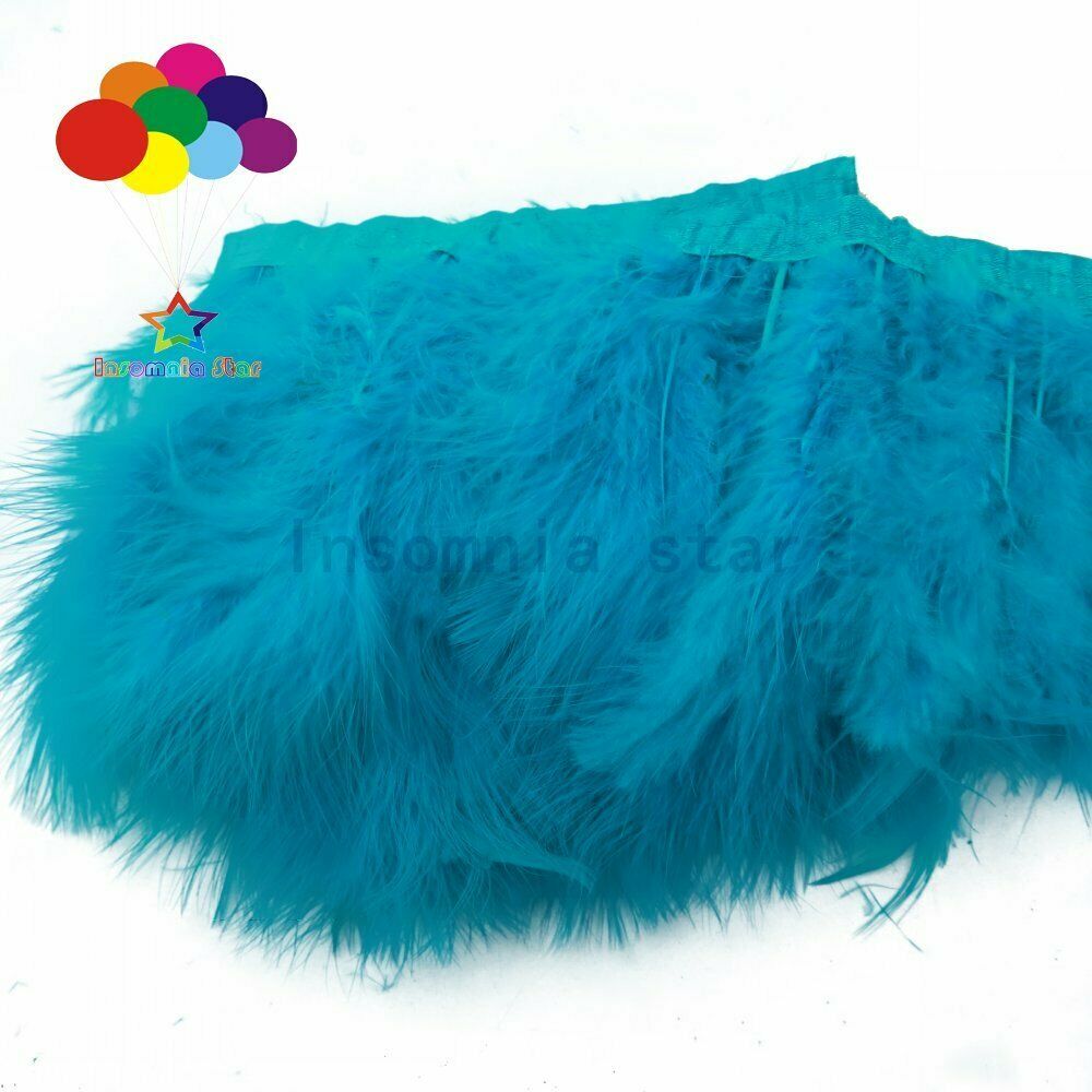 Wholesale Feathers Trim Turkey Dyed Sea blue Marabou Plume on Ribbon for Wedding