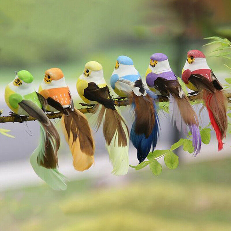2pcs Foam Feather Artificial Birds Vividly Sparrow Garden Emulation Decor.l8