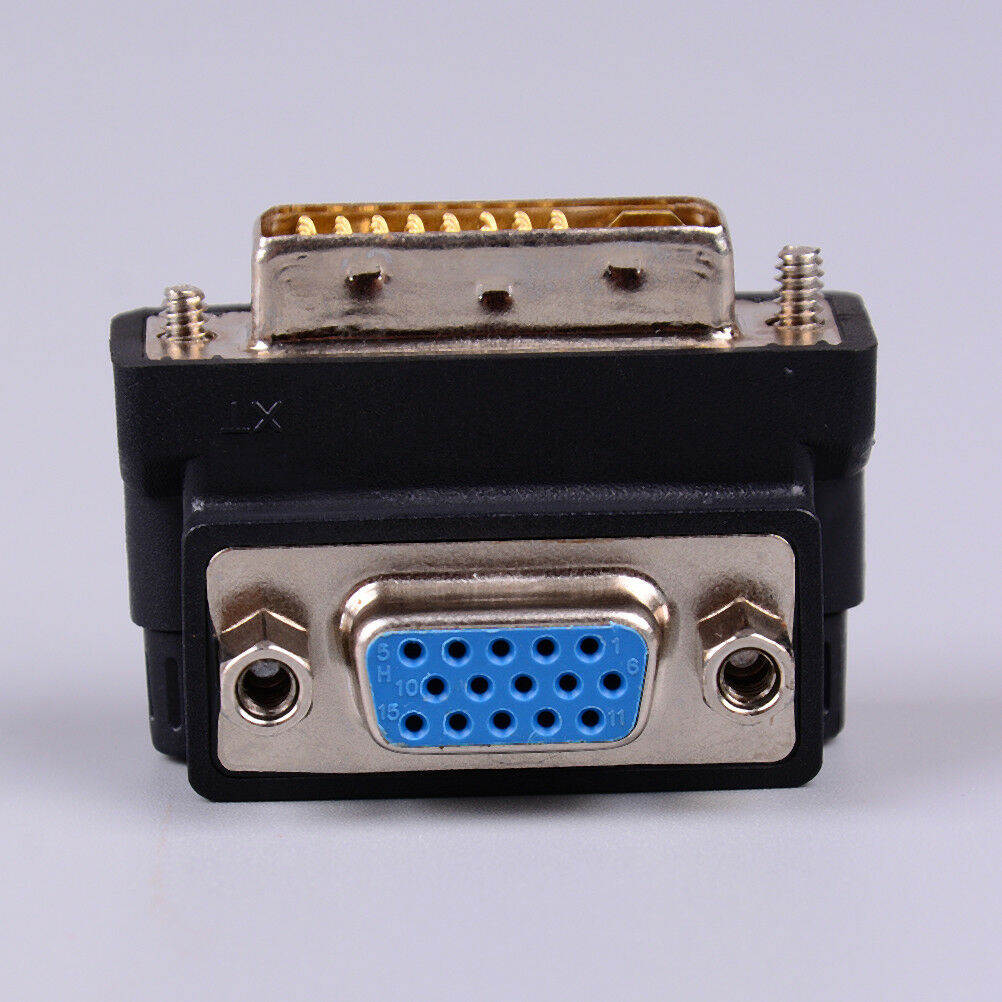 DVI-I 24+5 pin male to VGA 15 pin female 90 degree convertor adapter black JDD