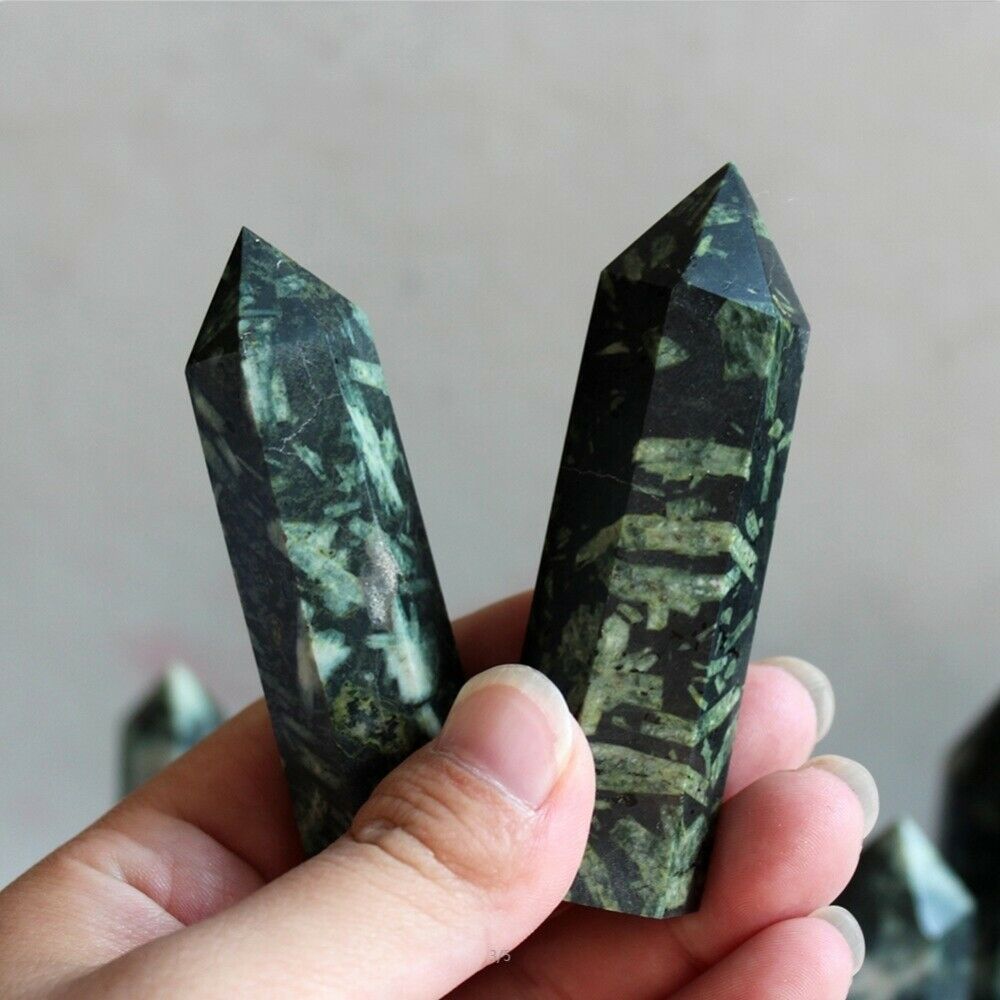 6-8cm Natural Chrysanthemum stone Crystal Quartz Tower Point Reiki Healing Wand