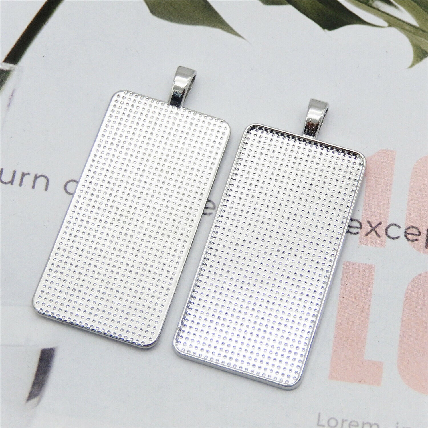 5PC 50x25mm Rectangle Alloy Blank Bezel Base Setting Charms Pendant DIY Findings