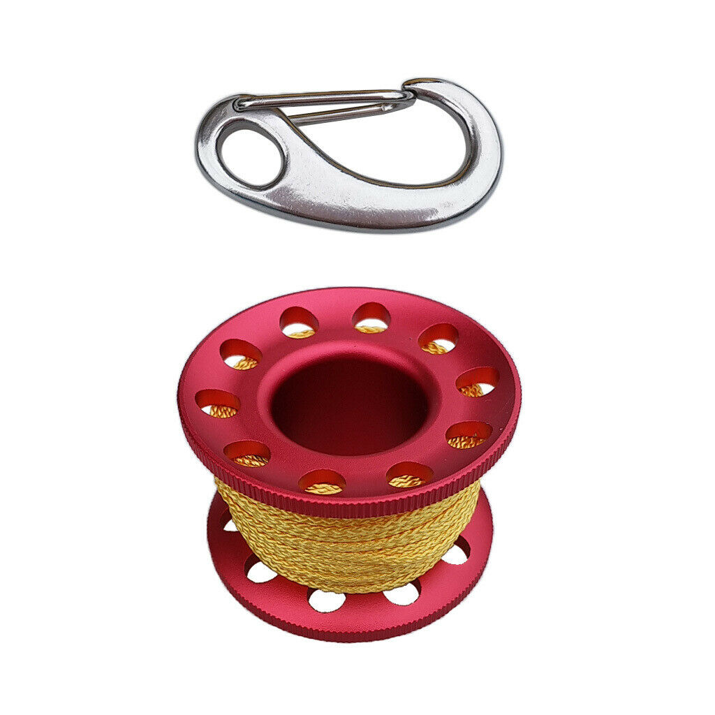 Aluminum Scuba Diving Finger Spool Reel+10m Line+Snap Quick Link Red