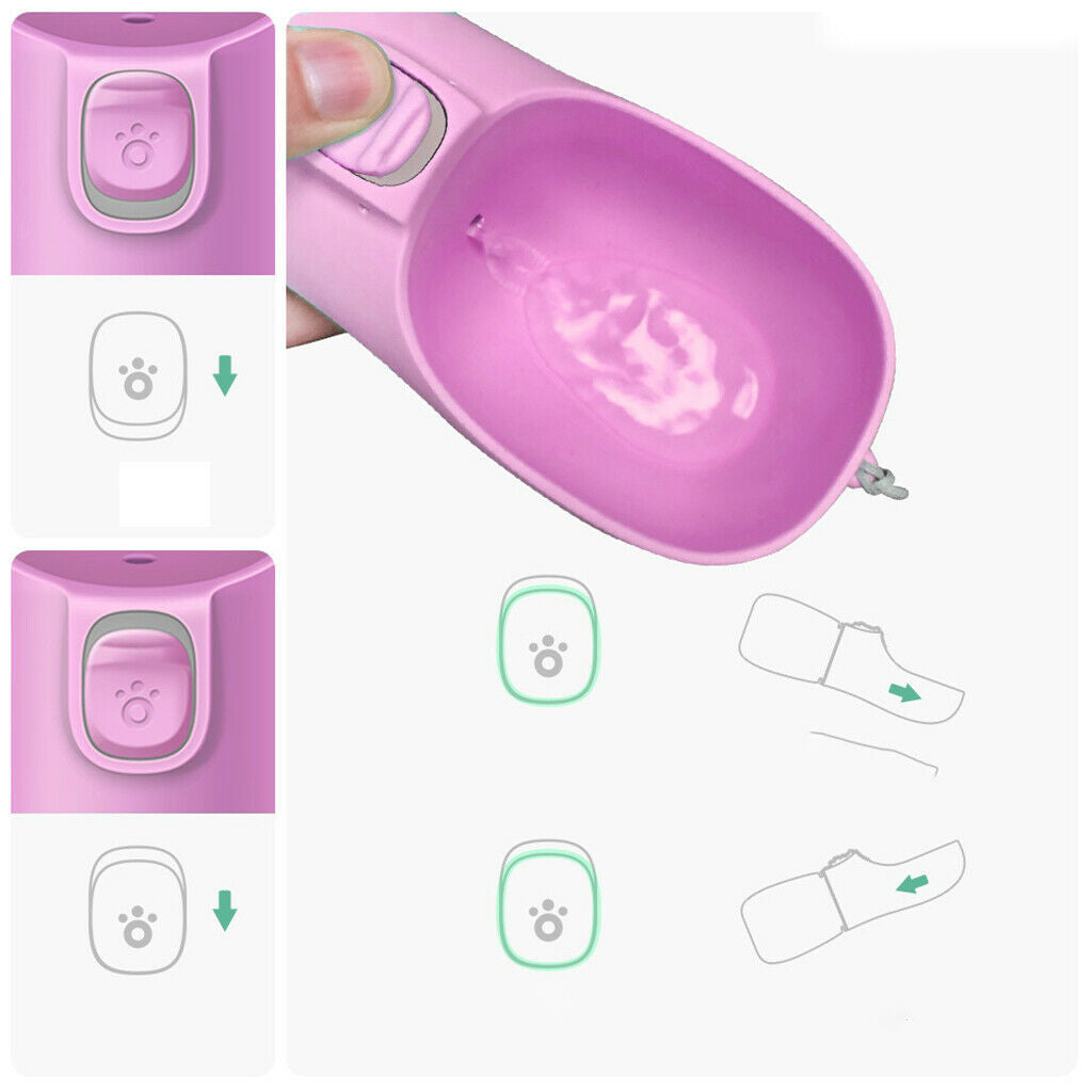 Dog Bottle Leakproof Pet Puppy Dispenser Bowl Tray for Walking Pink