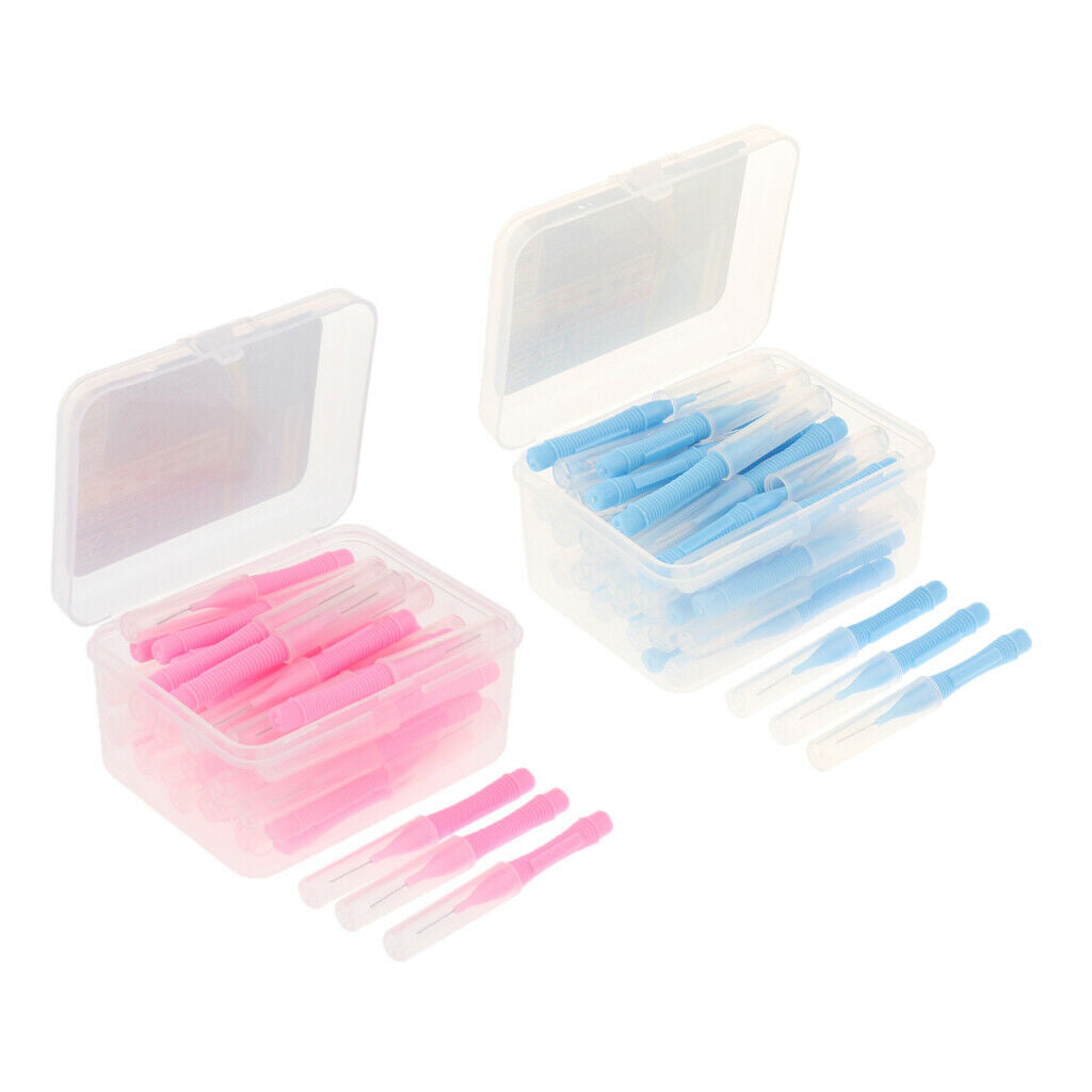 80x Portable Interdental Brush Flosser Toothpick with Lids Oral Blue+Pink
