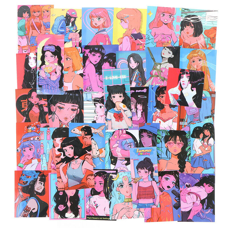 37Pcs Japan Retro Anime Girl Stickers DIY Diary Laptop Phone Suitcase Dec.l8